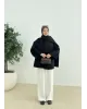 جاكيت مبطن شتوي مع سكارف عريض - أسود جاكيت مبطن شتوي مع سكارف عريض - أسود